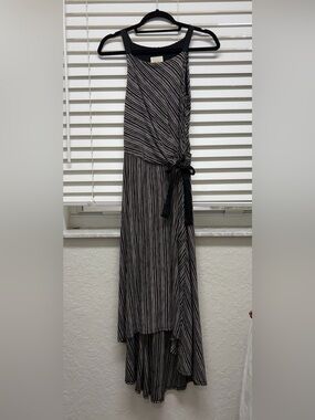 Maeve Black and White Striped High-Low Maxi Dress with Tie